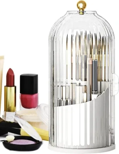 POJEMNIK ORGANIZER NA KOSMETYKI PUDEŁKO NA PĘDZLE MAKIJAŻU ELEGANCKI BIAŁY na Arena.pl