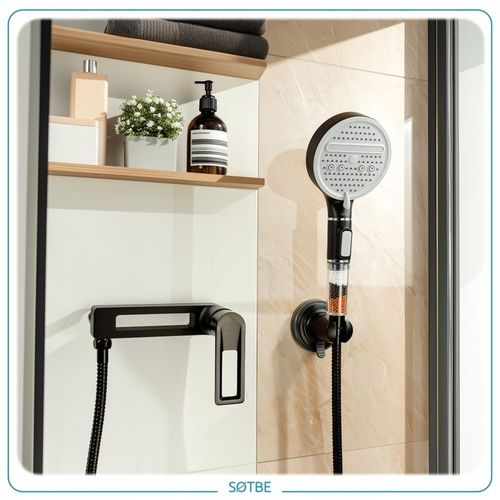 Słuchawka prysznicowa z jonizacją i filtrem Oszczędność Wody Czarna SOTBE na Arena.pl