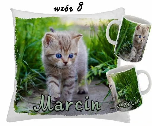 Zestaw KUBEK + PODUSZKA KOTY KOT + RÓŻNE WZORY + IMIĘ zdjęcie 9