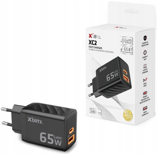 SZYBKA PODWÓJNA ładowarka sieciowa Xblitz XC2 GaN3 USB-C PD 65W USB-A QC3.0 na Arena.pl