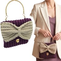 Torebka Handmade z kokardą Do ręki Fioletowa Rękodzieło
