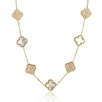 naszyjnik stal szlachetna pozłacana 14k złotem, koniczynki, masa perłowa