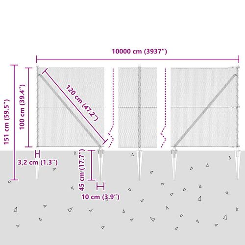 Ogrodzenie z słupkami Srebrny 1 x 100 m Stal pokryta PCV na Arena.pl