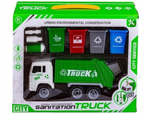 Ciężarówka Auto Samochód Śmieciarka Do Rozkręcania + Zestaw Koszy Na Śmieci na Arena.pl