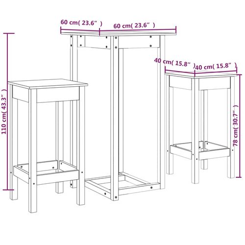 3-cz. zestaw mebli barowych, biały, lite drewno sosnowe na Arena.pl