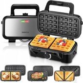 FOHERE AK-A036 Opiekacz, gofrownica z 3 zmiennymi płytami czarny 1200 W