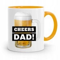 Kubek Żółty Prezent Na Dzień Ojca Cheers Dad! Z Nadrukiem Ze Zdjęciem