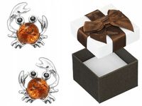 Kolczyki Srebrne Kraby z Bursztynem Cyrkoniami Oksydowane Wkrętki Srebro