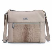 VEZZE torebka damska skórzana listonoszka kroko z paskiem V022 beżowa