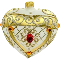 Bombka choinkowa szSerce z bogatymi złotymi zdobieniami i kamieniami: białe