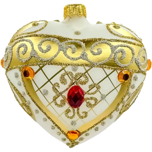 Bombka choinkowa szSerce z bogatymi złotymi zdobieniami i kamieniami: białe na Arena.pl