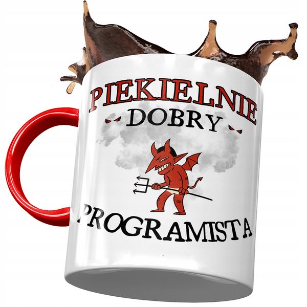 Kubek Czerwony Dla Programisty Piekielnie Dobry Z Nadrukiem Ze Zdjęciem zdjęcie 1