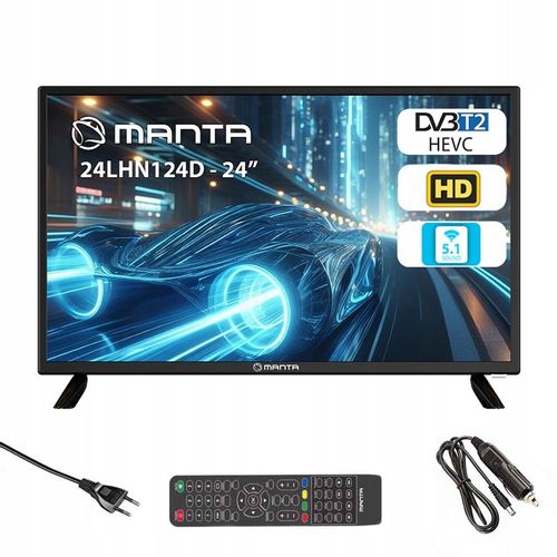 Telewizor 24 cale TV przenośny HD LED tuner dekoder DVBT2 USB 12V na Arena.pl