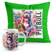 ZESTAW KUBEK + PODUSZKA ZIELONA - PIES PSY PIESEK RASA PITBULL