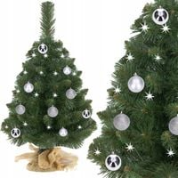 CHOINKA SZTUCZNA- CHOINECZKA MAŁA GĘSTA 50CM + LAMPKI LED + BOMBKI SREBRNE