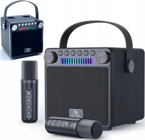 MASZYNA GŁOŚNIK KARAOKE Z 2 MIKROFONY BEZPRZEWODOWE BLUETOOTH KOLOROWA LED na Arena.pl