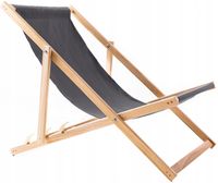 2X LEŻAK PLAŻOWY OGRODOWY DREWNIANY SKŁADANY WOODOK CIEMNO-SZARA TKANINA