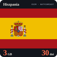 Karta eSIM Internet Hiszpania 3 GB na 30 dni - bez rejestracji