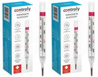 2 x MEDYCZNY TERMOMETR SZKLANY BEZ RTĘCIOWY+ LUPA