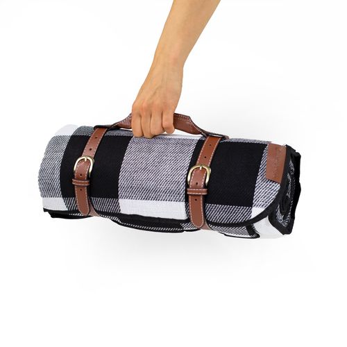 Koc Piknikowy Plażowy Z Izolacją 200X200 Cm - Czarno Biała Krata na Arena.pl