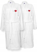 SZLAFROKI BIAŁE Z HAFTEM 2 szt unisex PREZENT na walentynki personalizacja