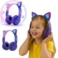Kocie uszy słuchawki bezprzewodowe dla dzieci fioletowe