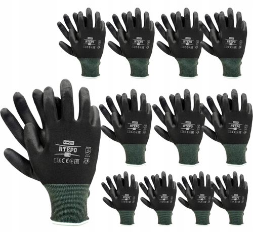 rękawice robocze / czarne / rozmiar: 7 - s / rtepo_bb7 - 12 szt. na Arena.pl