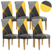 Zestaw 6Szt. Pokrowiec Na Krzesło Szary Żółte Geometryczne Wzory Elastyczny