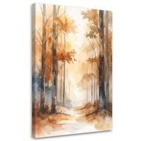Obraz do salonu sypialni, Jesienny Beżowy Las Akwarelowy Leśny