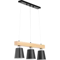 lampa sufitowa wisząca 3 punktowa e27 - drewniana belka