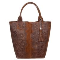 VERA PELLE torebka zamszowa shopper kroko z długimi rączkami V141 brązowa