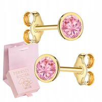 ZŁOTE KOLCZYKI DLA DZIEWCZYNKI Z RÓŻOWĄ CYRKONIĄ SZTYFT ROCZEK CHRZEST 585