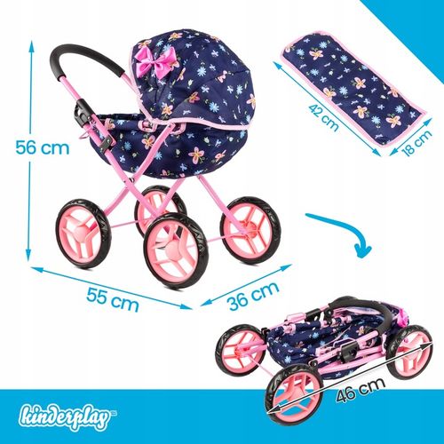 KINDERPLAY WÓZEK DLA LALEK GŁĘBOKI GONDOLA SKŁADANY DASZEK MIĘKKIE KOŁA na Arena.pl