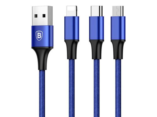 Kabel Baseus Rapid 3w1 iPhone micro USB USB-C 3A niebieski na Arena.pl