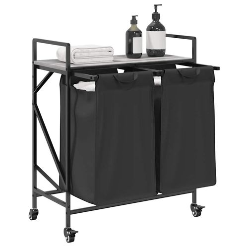 Kosz na pranie 2 przegrody z kółkami, szary dąb sonoma na Arena.pl