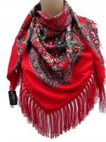 Chusta góralska ludowa folk damska czerwony z różem