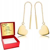 Złote kolczyki wiszące serca serduszka ZŁOTO 585 prezent na święta grawer