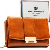 brązowy portfel damski wykonany ze skóry ekologicznej i zamykany