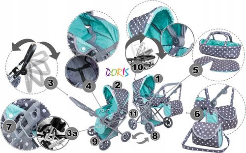 Wózek dla lalek 3w1 SPACEROWY GŁEBOKI + INTERAKTYWNA LALKA BOBAS zestaw XXL na Arena.pl