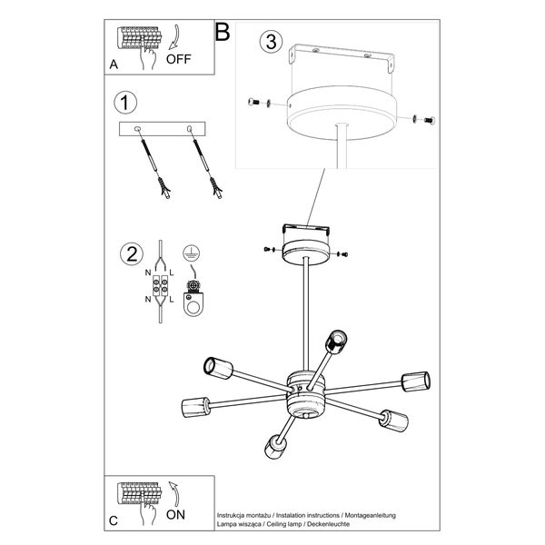 Żyrandol LANGO 6 czarny zdjęcie 5