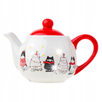 DZBANEK IMBRYK CERAMICZNY ŚWIĄTECZNY CZAJNIK KULISTY W MOTYW KOTY 510 ML