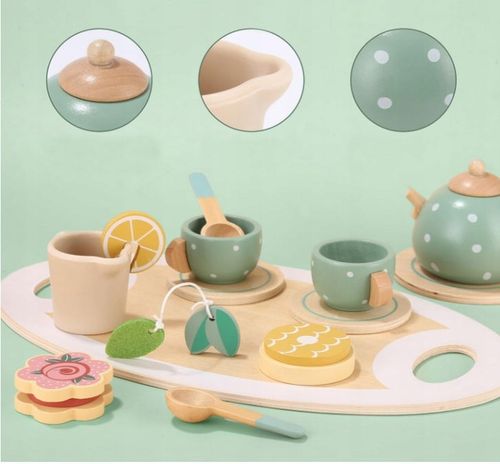Drewniany Serwis dla Dzieci do Herbaty Kawy Zestaw Kawowy Filiżanki Zastawa na Arena.pl
