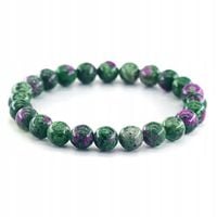 BRANSOLETKA DAMSKA KORALIKOWA Z NATURALNYCH KAMIENI ZOISYT Z RUBINEM