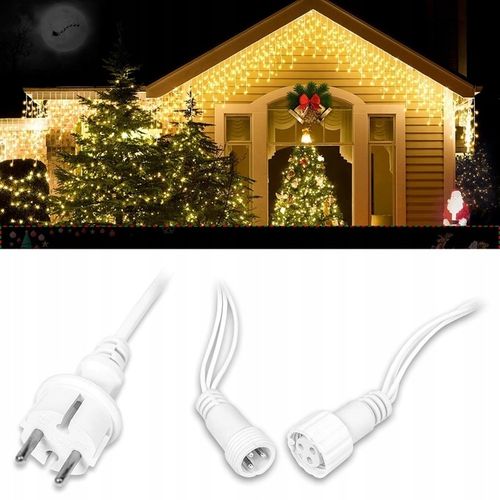 LAMPKI KURTYNA GĘSTE SOPLE CIEPŁO BIAŁE 1000 LED 25 m + FLASH ZIMNO BIAŁY na Arena.pl