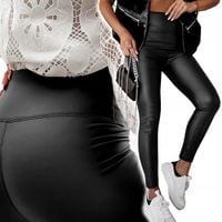LEGGINSY SKÓRZANE MODELUJĄCE z WYSOKIM STANEM spodnie skóra CZARNE - 3XL