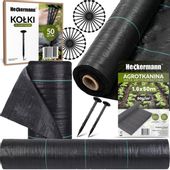 Zestaw Agrotkanina Heckermann 1,6X50M 90G/M2 Czarna + Kołki Czarne 50 Szt