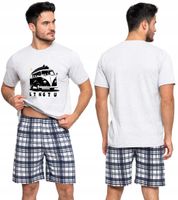 Piżama Męska Krótki Rękaw Szorty w Kratę Luźne Nadruk Bus Wygodna MORAJ XXL