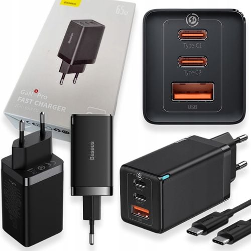 ŁADOWARKA SIECIOWA BASEUS 2XUSB-C + USB 65W KABEL na Arena.pl