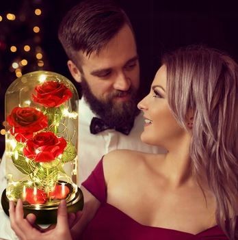 WIECZNA RÓŻA W SZKLE ŚWIATEŁKA LED TRZY RÓŻE walentynki prezent na Arena.pl