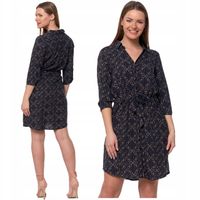 Sukienka Damska Koszulowa z Paskiem Wzorki Przed Kolano Wiskozowa MORAJ L
